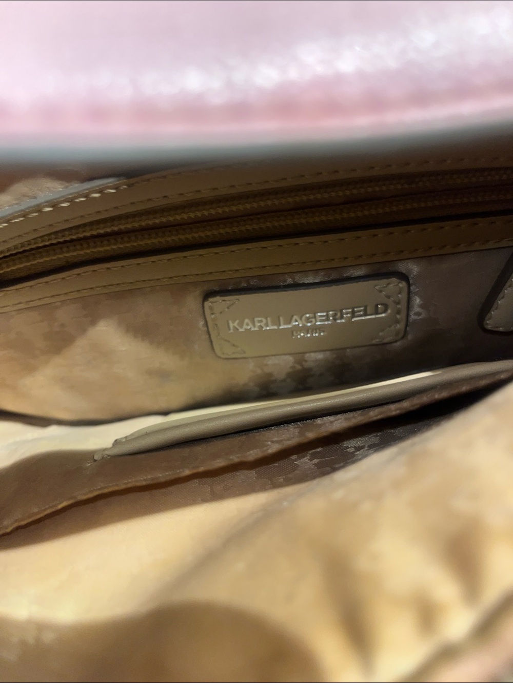 Karl Lagerfeld Beige Shoulder Bag with Pink Trim